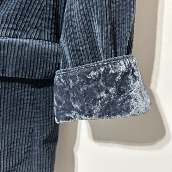 J Jill Jacket Blazer Wide Wale Corduroy Velvet Cuffs Blue Lagoon Size L Petite - Picture 4 of 11